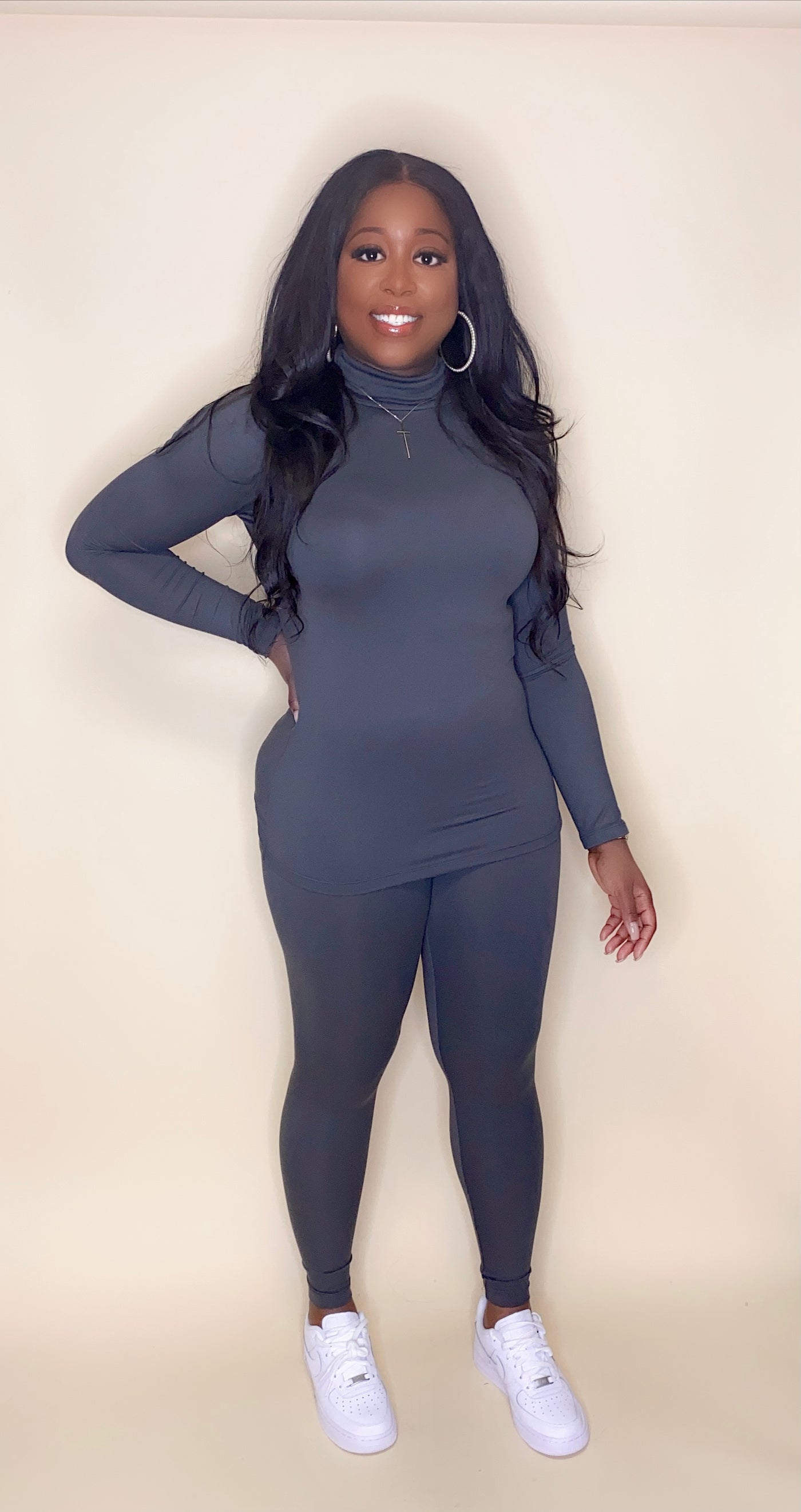 Dark Gray Turtle Neck Leggings Set