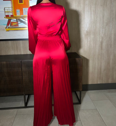 Bold Red Satin Jumpsuit