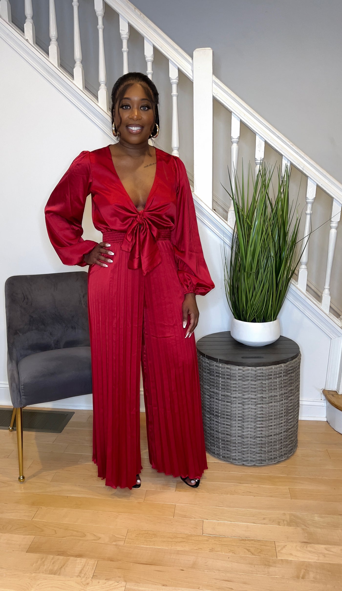 Bold Red Satin Jumpsuit